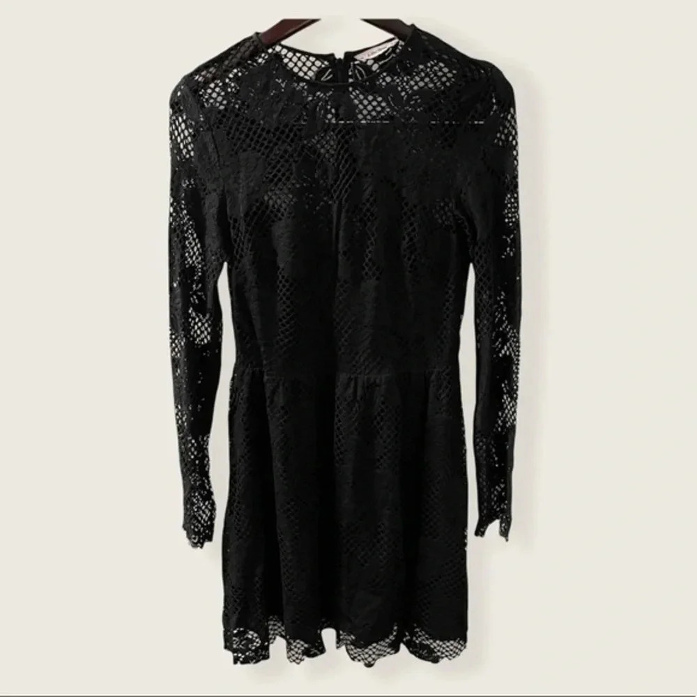 & Other Stories Long Sleeve Lace Detail Black Fit Flare Dress US 8 Black